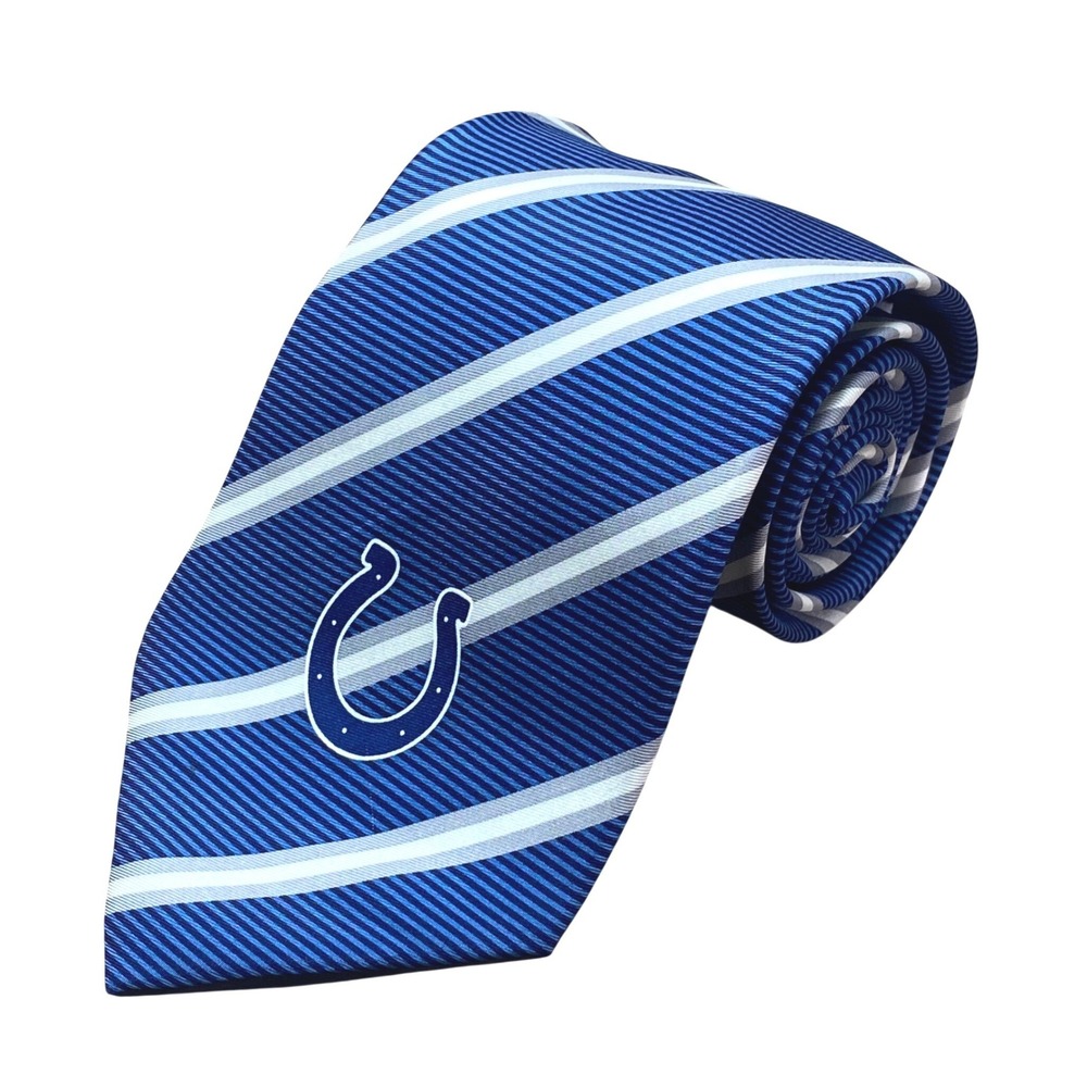 NFL Indianapolis Colts Mens Silk Necktie Blue‎ White Striped Horseshoe Logo Tie